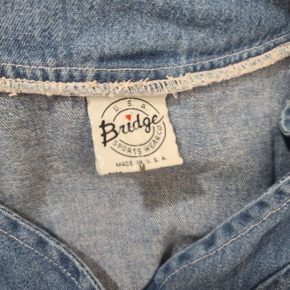 Bridge Vintage 90s Womens Sz M Floral Embroidered Denim Pearl Shirt Jacket Rodeo - Picture 7 of 9